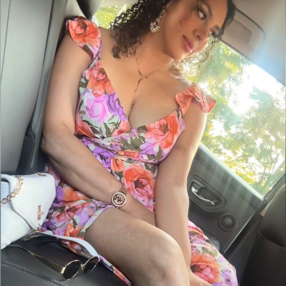 Plus size floral print cold shoulder wrap dress